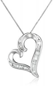 10k White Gold and Diamond Heart Pendant Necklace (1/4 cttw, I-J Color, I3 Clarity), 18"