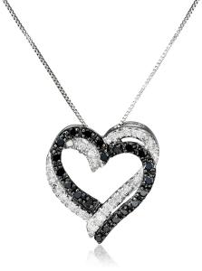 10k White Gold Double Heart Black and White Diamond Pendant Necklace (1/5 cttw, I-J Color, I2-I3 Clarity), 18"