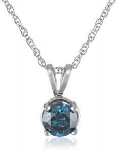 10k White Gold and Blue Diamond Solitaire Pendant Necklace (1/2 cttw), 18"