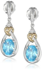 Love Knot Sterling Silver and 14k Yellow Gold Blue Topaz with Diamond-Accent Earrings