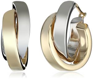 Duragold 14k Gold Satin and Polished Crossover Hoop Earrings