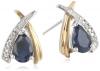 S&G Sterling Silver and 14k Yellow Gold Pear-Shaped Blue Sapphire and Diamond-Accent Criss Cross Earrings