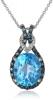 Sterling Silver and Oval Blue Topaz with Blue and White Diamonds Celtic Knot Pendant Necklace 18"
