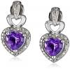 Sterling Silver Amethyst and Diamond-Accented Heart Box Pendant Necklace and Earrings Jewelry Set