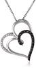 Sterling Silver Black and White Diamond (1/4 cttw) Double Heart Pendant Necklace, 18"