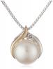 S&G Sterling Silver and 14k Yellow Gold Freshwater Cultured Pearl 8mm and Diamond Pendant Necklace, 18"