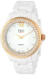 Đồng hồ TKO ORLOGI Women's TK539-WRG Ceramic Ice Swarovski Crystal Accented White Plastic Case and Bracelet Watch
