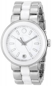 Đồng hồ Movado Women's 0606539 Cerena Stainless Steel/White Ceramic Case Watch
