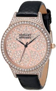 Đồng hồ Badgley Mischka Women's BA/1348PKBK Swarovski Crystal Accented Black Leather Strap Watch
