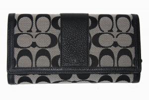 Ví Coach Park Signature Checkbook Wallet in Black & White - Style 51767
