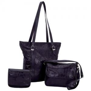 Túi xách Mixeshop® Women Black Genuine Leather Purse Set
