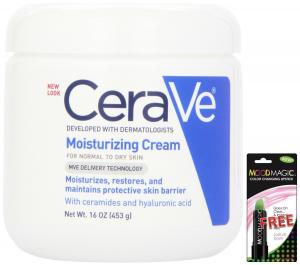 CeraVe Moisturizing Cream, 16 Ounce + FREE Moodmagic Color Changing Lipstick, Perfect Pink, Green Carded