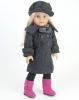 Doll Dress Coat fits American Girls Dolls, 4 Pc. 18 Inch Doll Coat/Clothing Set Includes Stylish Gray Coat, Doll Hat, Plaid Scarf & Hot Pink Doll Boots