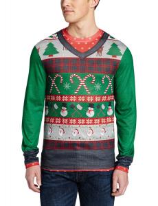 Faux Real Men's Ugly Christmas Sweater Long Sleeve Shirt