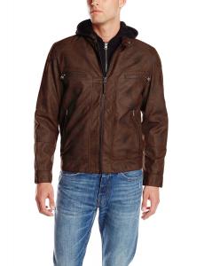 Calvin Klein Men's Faux-Leather Moto Jacket with Hoodie