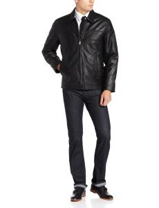 Perry Ellis Men's Lambskin Leather Open-Bottom Jacket