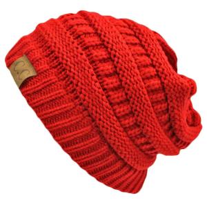 Red Thick Slouchy Knit Oversized Beanie Cap Hat