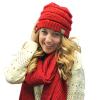 Red Thick Slouchy Knit Oversized Beanie Cap Hat