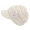 Women's Cable Knit Visor Hat with Flower Accent White Color