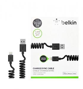 Belkin (MFI Certified) Lightning to USB Cable Curly Cable for iPhone 5 / 5S / 5c / 6, iPad 4th Gen, iPad mini, and iPod touch 7th Gen, 6 Feet (Black)