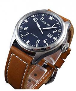 Parnis Flieger Big Pilot Black Dial Calendar Automatic Men's Women's Black Leather Strap Wrist Watch