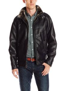 Calvin Klein Men's Pebble Faux-Leather Moto Jacket with Faux-Shearling