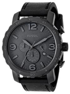 Fossil Men's JR1354 Nate Chronograph Leather Watch - Black