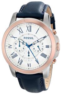 Fossil Men's FS4930 Grant Chronograph Leather Watch - Dark Blue