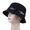 Mũ Bigood Women Warm Wool Bowler Black Belted Derby Brim Cloche Billycock Hat