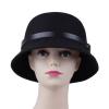 Mũ Bigood Women Warm Wool Bowler Black Belted Derby Brim Cloche Billycock Hat