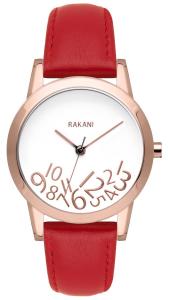 Đồng hồ nữ Rakani What Time? 32mm Rose Gold on White Watch with Red Leather Band