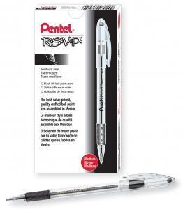 Bút Pentel R.S.V.P. Stick Ballpoint Pen, Medium Point, 1.0 mm Translucent Barrel, Black Ink (BK91-A), 12-Count
