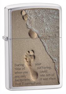 Bật lửa Zippo Footprints Brushed Chrome Pocket Lighter