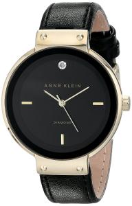 Đồng hồ Anne Klein Women's AK/1850BKDB Diamond-Accented Gold-Tone and Black Strap Watch