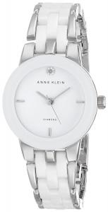 Đồng hồ Anne Klein Women's AK/1611WTSV Diamond Dial Silver-Tone and White Ceramic Bracelet Watch