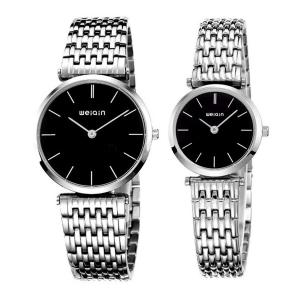 Readeel His-and-hers Imported Quartz Movement Stainless steel Waterproof Couple Watch for lover, Black Case&Silver Band