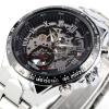 Russian Skeleton Automatic Watches For Men Silver Stainless Steel Wrist Watch