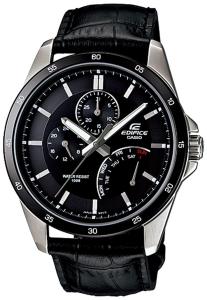 Đồng hồ nam Casio Men's EF341L-1AV Black Leather Quartz Watch with Black Dial