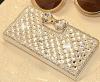 White Luxury 3D Fashion Bling Diamond Bow Bone PU Flip Wallet Leather Case Cover For Smart Mobile Phones (LG OPTIMUS W70 OPTIMUS EXCEED 2 / L70 D320 D320N Dual D325, White)