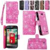 Cellularvilla Wallet Case for Lg Optimus L70 (Metropcs) Ms323 / Optimus Exceed Ii (Verizon) Vs450 / Dual D325 Pu Leather Shiny Glitter Wallet Card Flip Open Pocket Case Cover Pouch (Pink Glitter)