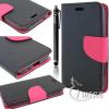 iWIRE&reg Black & Hot Pink Two-Tone Wallet Leather Phone Case with Stand for LG Optimus L70 / Optimus Exceed II / Dual D325 / Realm LS620 + iWIRE&reg Touch Screen Pen