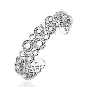 fashion 925 sterling silver hollow round link vogue lady bangle bracelet