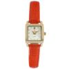 Peugeot 3034rd Ladies Mini Square Crystal Gold-tone Dial Blood Orange Red Leather Watch