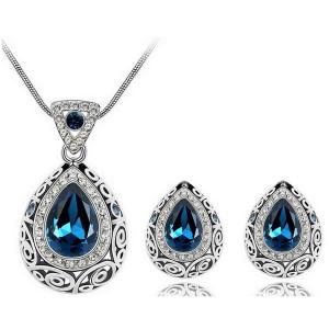 Trang sức nữ HSG Lady Luxury Hollow Darkly Blue Austrian Dark Lines Crystal Element Necklace & Studs