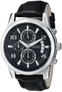 GUESS Men's U0076G1 Black Classic Crocodile-Grained Leather Strap Chronograph Watch