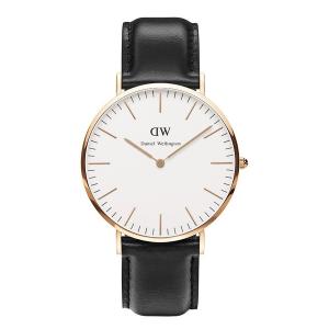 Daniel Wellington Men's Sheffield 40mm Watch with Black Leather Band, Rose Gold, One Size