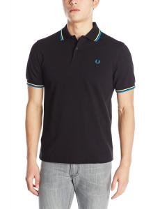 Fred Perry Men's Twin Tipped Polo Shirt, Black/Soft Yellow/Imperial, X-Large