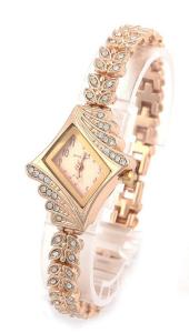 shot-in Brand New Lady Women Quartz Rhinestone Crystal Wrist Watch Rhombus gold surface