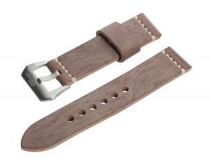 24mm Brown Wax Finish Full Thickness Italian Leather Watch Band with Satin Finish Stainless Steel Buckle