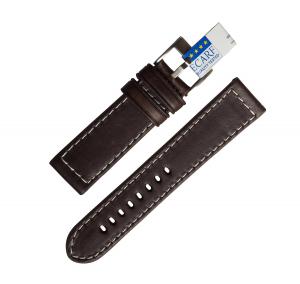 Dark Brown Italian Hypoallergenic Calfskin Leather 24mm Watch Band with Brushed Stainless Steel Buckle